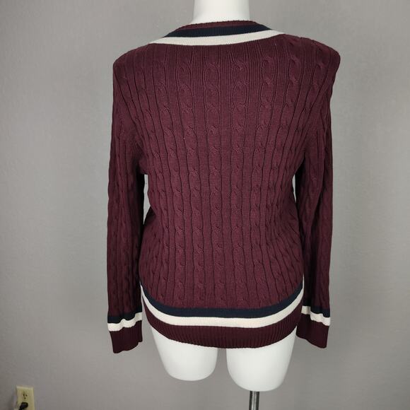 Ralph Lauren Cable-Knit Cotton Cricket Sweater XXL Burgundy, Crest Logo, Preppy - Picture 4 of 15